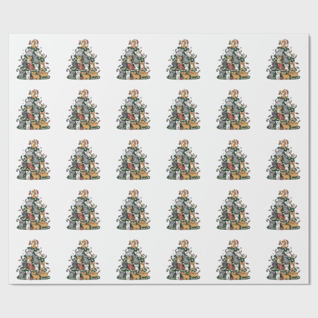 Papel De Regalo Gracioso Gato de Gato de Árbol de Navidad Gatito A (Superficie plana)