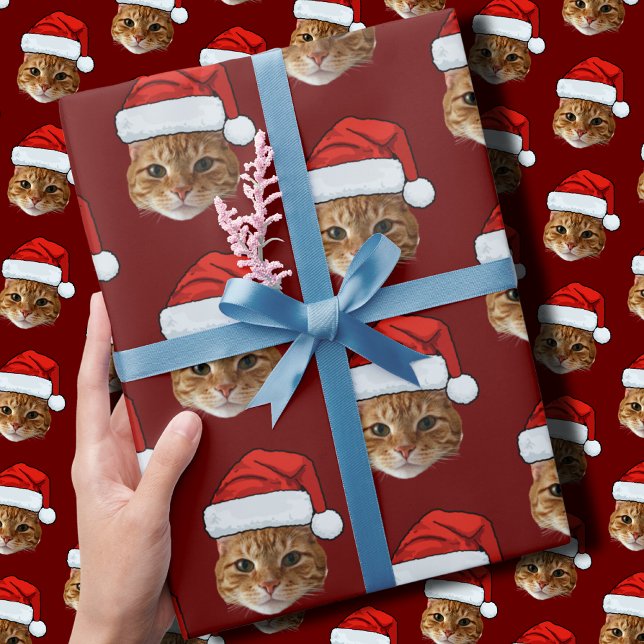 Papel De Regalo Gracioso gato Personalizado Face Foto de Santa Hat (Subido por el creador)