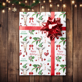 Papel De Regalo Gracioso Giraffe Santa Hat Holly Heart