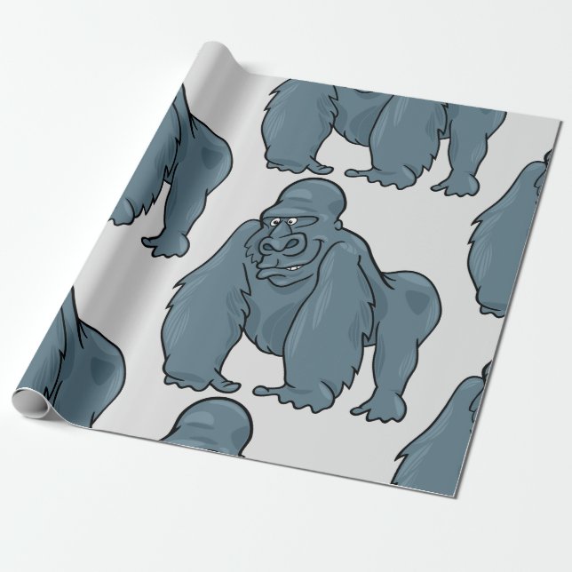 Papel De Regalo Gracioso Gorilla Guay Blue Ape Animal Design (Desenrollado)