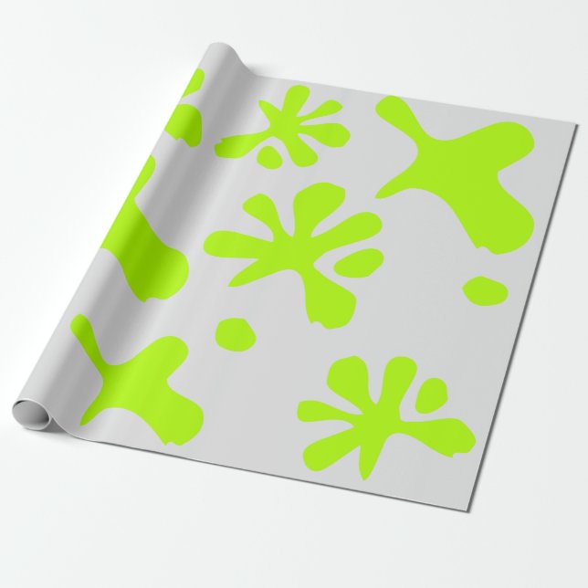 Papel De Regalo Gracioso gris pálido y neón verde patrón niños (Desenrollado)