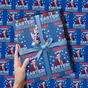 Papel De Regalo Gracioso Joe Biden Feliz Pascua Navidad Azul