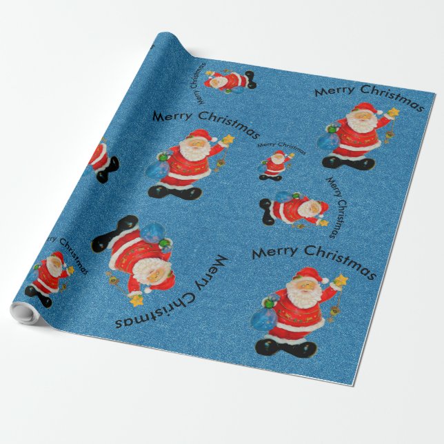 Papel De Regalo Gracioso Jolly Santa Claus Padre Navidad Azul (Desenrollado)