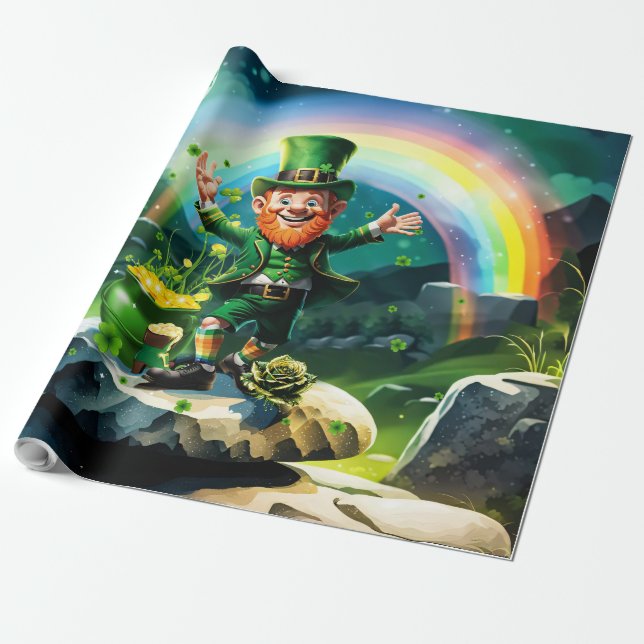 Papel De Regalo Gracioso leprechaun feliz (Desenrollado)