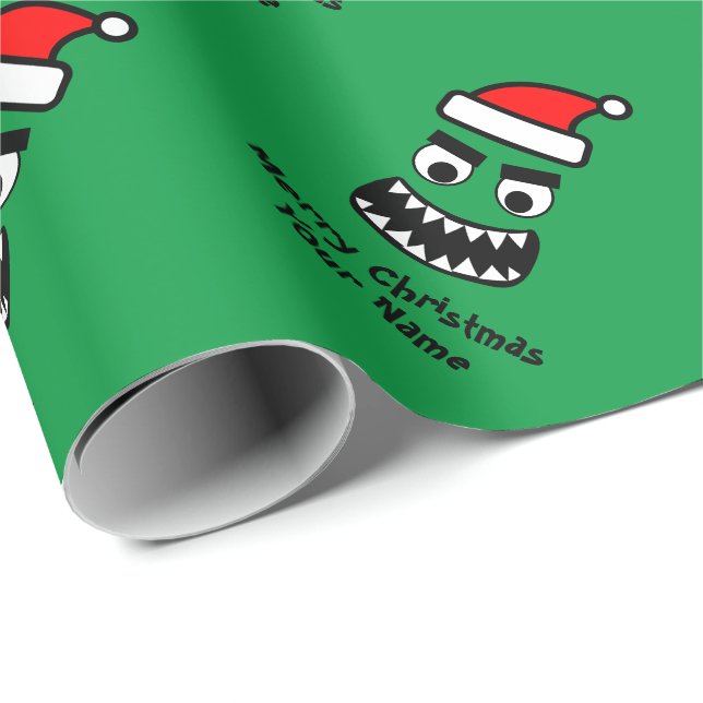 Papel De Regalo Gracioso Navidades verdes de un niño monstruo envo (Esquina del rollo)
