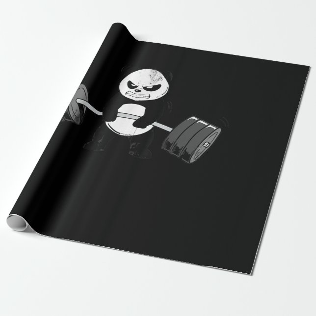 Papel De Regalo Gracioso Panda Workout Kitten Gym Deadlift Power (Desenrollado)