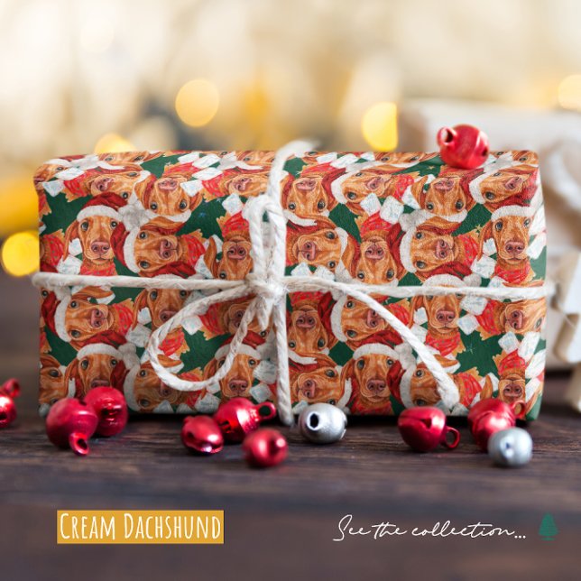 Papel De Regalo Gracioso patrón de Navidades de Cream Dachshund (Subido por el creador)