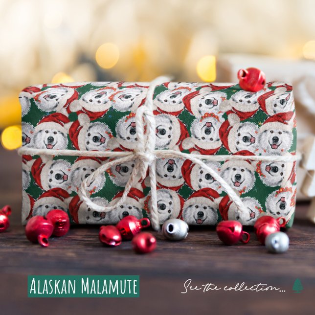 Papel De Regalo Gracioso patrón de Navidades malamutas de Alaska (Subido por el creador)