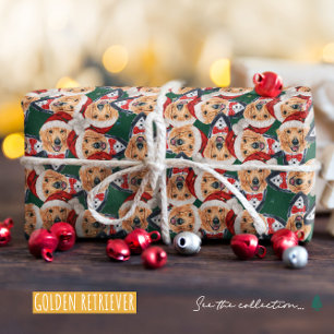 Papel De Regalo Gracioso patrón de Navidades Santa Hat Golden Retr