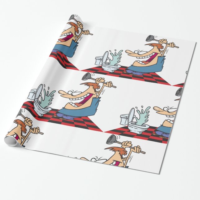 Papel De Regalo Gracioso plomero Desbloqueando Un Toilet (Desenrollado)