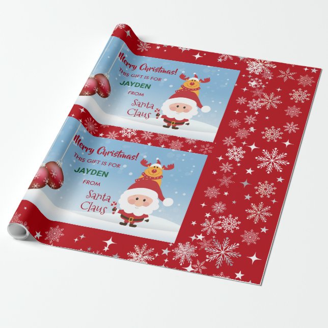 Papel De Regalo Gracioso regalo de Santa Rudolph Snowflakes Kids (Desenrollado)