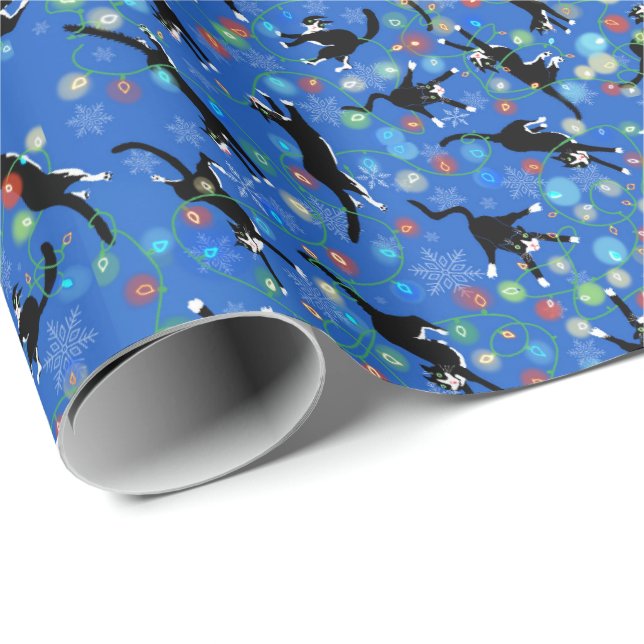 Papel De Regalo Graciosos ángulos gatos en las luces de los Navida (Esquina del rollo)