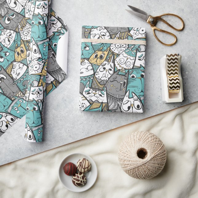 Papel De Regalo Graciosos Gatos Jugadores (Artesanía)