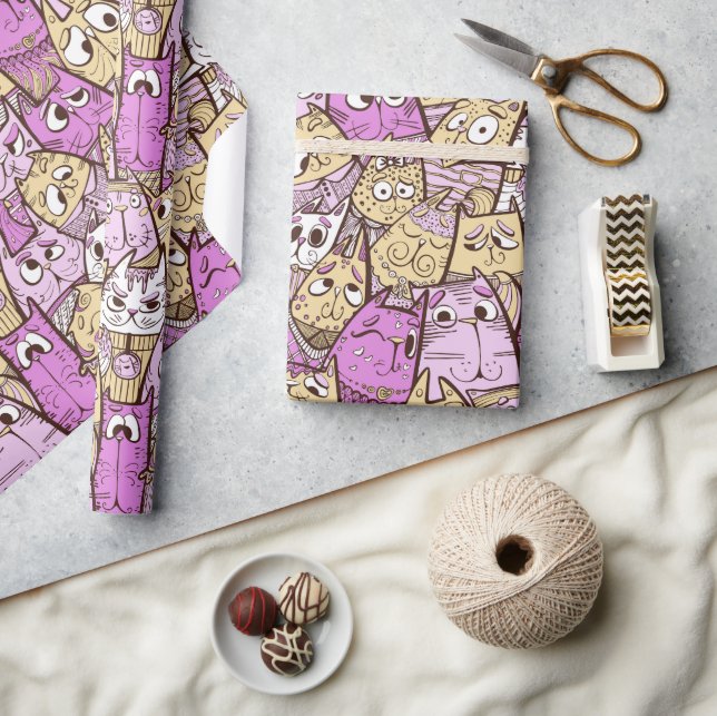 Papel De Regalo Graciosos Gatos Jugadores (Artesanía)