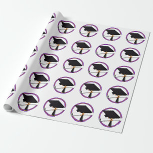 Papel De Regalo Grad Cap con Diploma - Colores escolares púrpura y