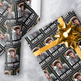 Papel De Regalo Grad year 2024 foto de graduado con nombre negro