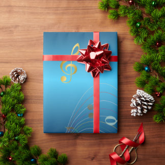 Papel De Regalo Gradiente Azul Oscuro Notas de Música Elegantes