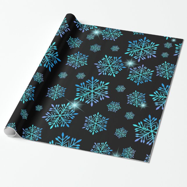 Papel De Regalo Gradiente de Azul Acuático con Patrón de Copo de N (Desenrollado)