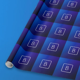 Papel De Regalo Gradiente de color azul oscuro y monograma