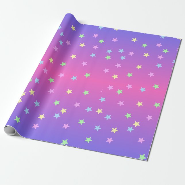 Papel De Regalo Gradiente de estrellas rosadas y moradas (Desenrollado)