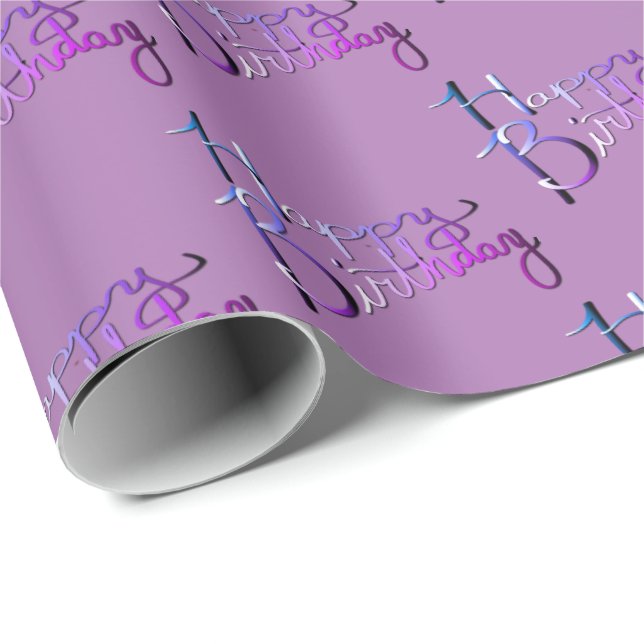 Papel De Regalo Gradiente de silencio de Lavender "Feliz Cumpleaño (Esquina del rollo)