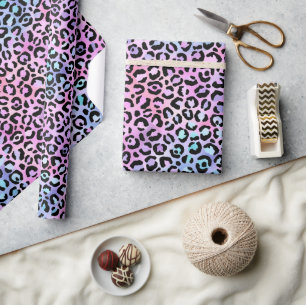 Papel De Regalo Gradiente iridiscente arcoiris y puntos leopardo