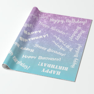 Papel De Regalo Gradiente Ombre Purpurina Azul Púrpura Feliz Cump