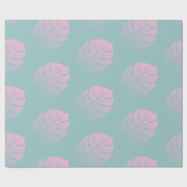 Papel De Regalo Gradiente suave Monstera Patrón de hoja tropical A (Superficie plana)