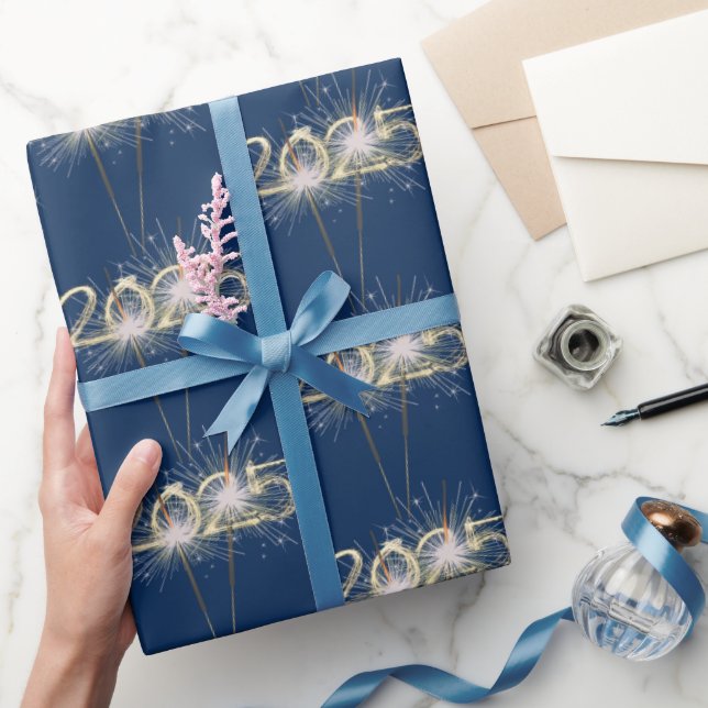 Papel De Regalo Graduación 2025 Esparklers En Azul (Regalar)