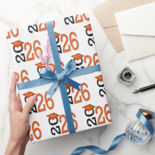 Papel De Regalo Graduación 2026 Naranja y Negro