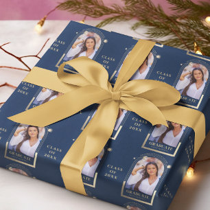 Papel De Regalo Graduación Blue Gold Sun Moon Stars Grad Photo