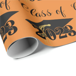 Papel De Regalo Graduación Cap Clase Naranja Año Negro