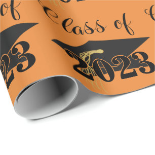 Papel De Regalo Graduación Cap Clase Naranja Año Negro