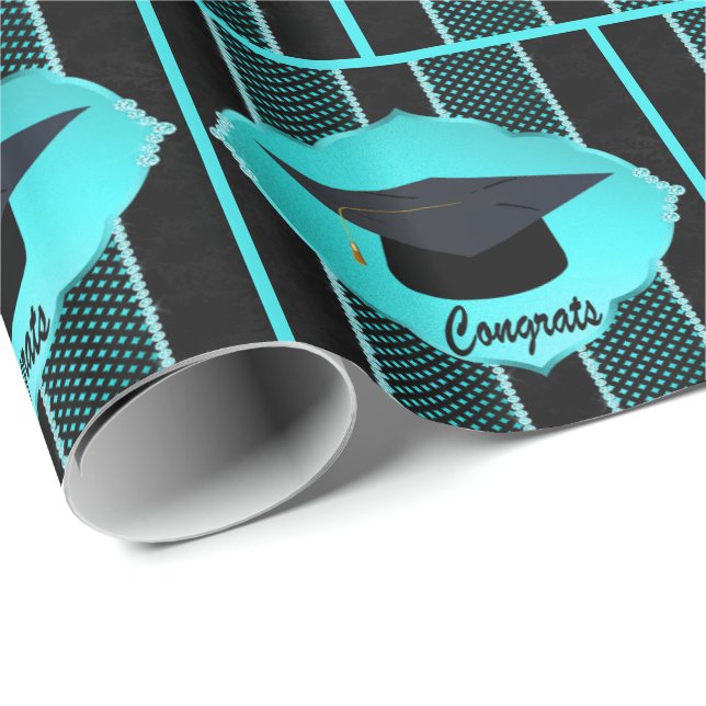 Papel De Regalo Graduación Cap Faux Diamante de imitación Turquesa (Esquina del rollo)