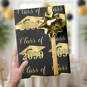 Papel De Regalo Graduación Clase Metálica de Oro Año Editable Negr