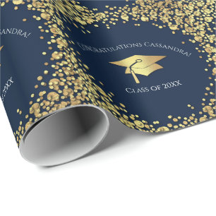 Papel De Regalo Graduación de Azul Marino y Dorado