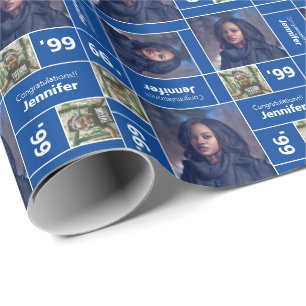 Papel De Regalo Graduación de foto cuadrada clase año azul