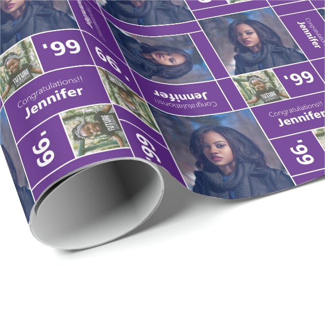 Papel De Regalo Graduación de fotografía cuadrada año púrpura (Esquina del rollo)