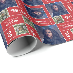 Papel De Regalo Graduación de fotos cuadrada clase Año rojo