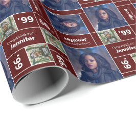 Papel De Regalo Graduación de fotos cuadradas Clase Año Marrón