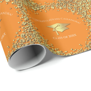 Papel De Regalo Graduación de Naranja y Dorado