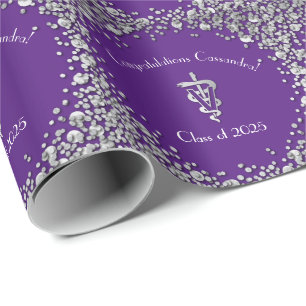 Papel De Regalo Graduación de Veterinaria Morado Plateado