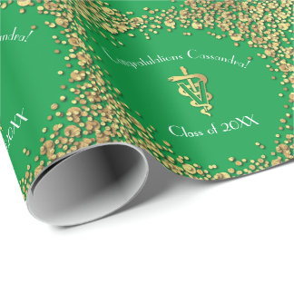 Papel De Regalo Graduación de Veterinaria Verde Dorado