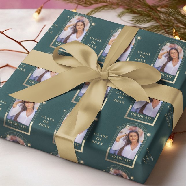 Papel De Regalo Graduación Green Gold Sun Moon Stars Grad Photo (Subido por el creador)