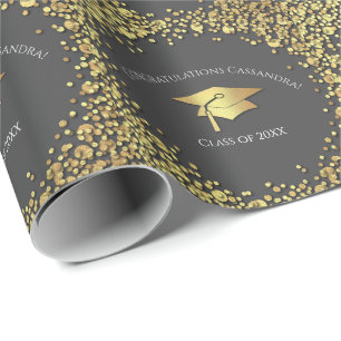 Papel De Regalo Graduación Gris y Dorado