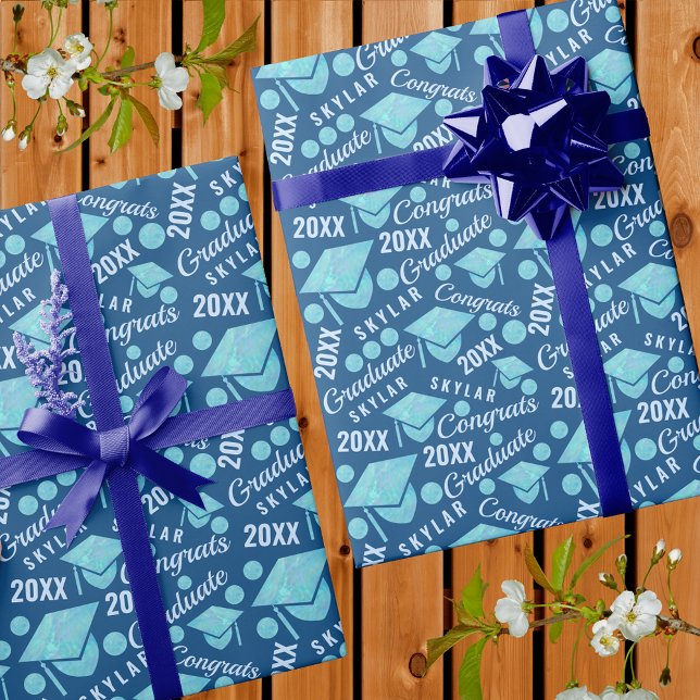 Papel De Regalo Graduación Moda azul opal Graduado Polka Dot (Subido por el creador)