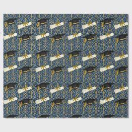Papel De Regalo Graduación Ornata Azul y Dorado