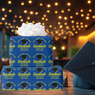 Papel De Regalo Graduación Personalizable Azul Amarillo