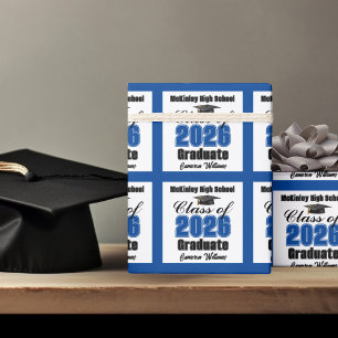 Papel De Regalo Graduación Personalizada Azul Clase de 2026