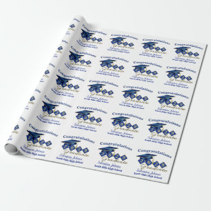 Papel De Regalo Graduación personalizada Azul y Oro